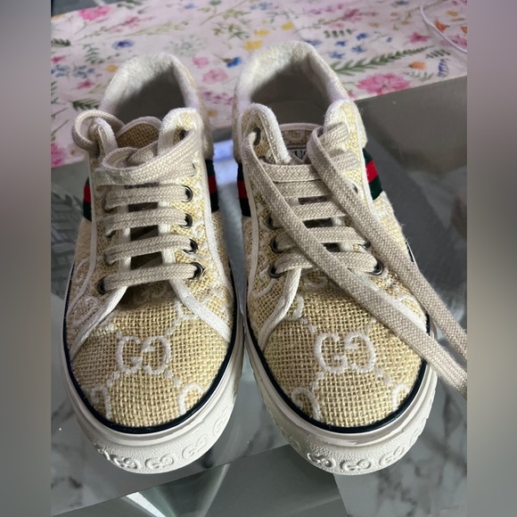 Gucci  Beige and White Canvas Sneakers - Picture 1 of 12